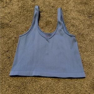 Elegant Blue Ribbed Crop Top